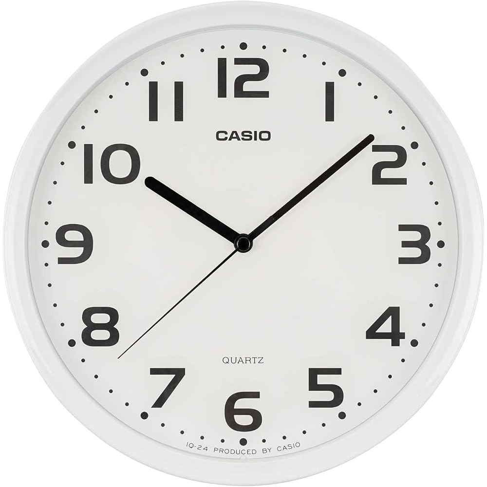 CASIO Wall Clock, White, Analog, Standard, Step Second Hand, Simple Design, IQ-24-7JF