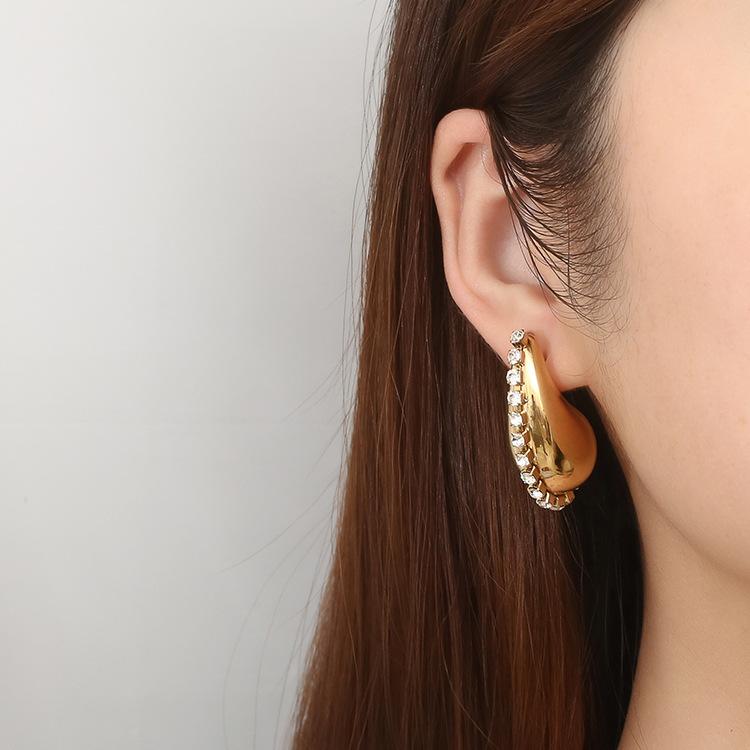 Personalized Niche Luxury Earrings Stainless Steel Plated 18K Zircon Chain Hollow Water Drop Earrings Women