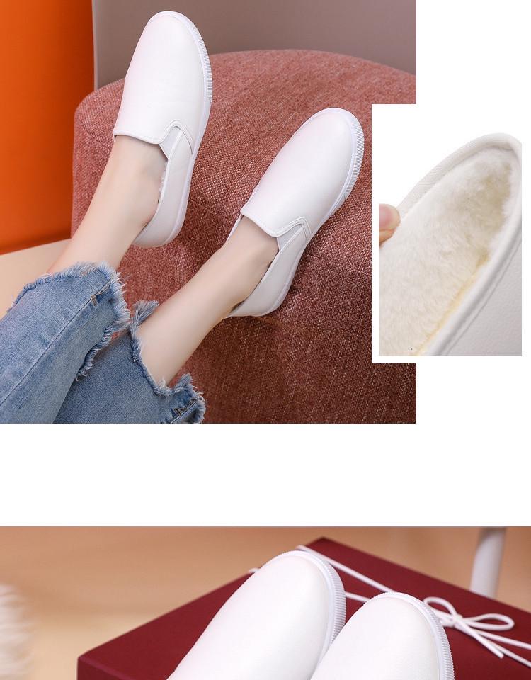 Versatile Women's White Slip-on Shoes - Autumn/Winter Flat Leather Sneakers for Nurses and Students