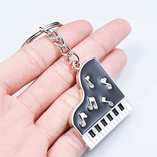VIEAURA Piano Keychain Pair, Cute Musical Note Design, Gift, Silver and Black, Set of 2