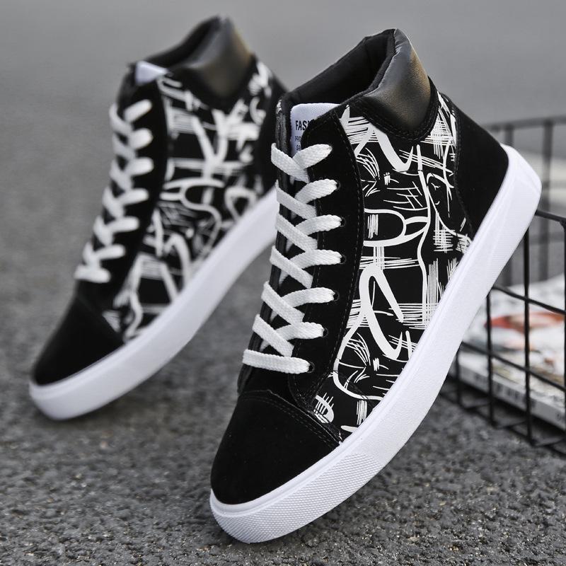 Autumn Student Canvas Male Casual Zapatos De Hombre Mens Shoes Casual Tenis Masculino Adulto Erkek Ayakkabi High Top Sneakers