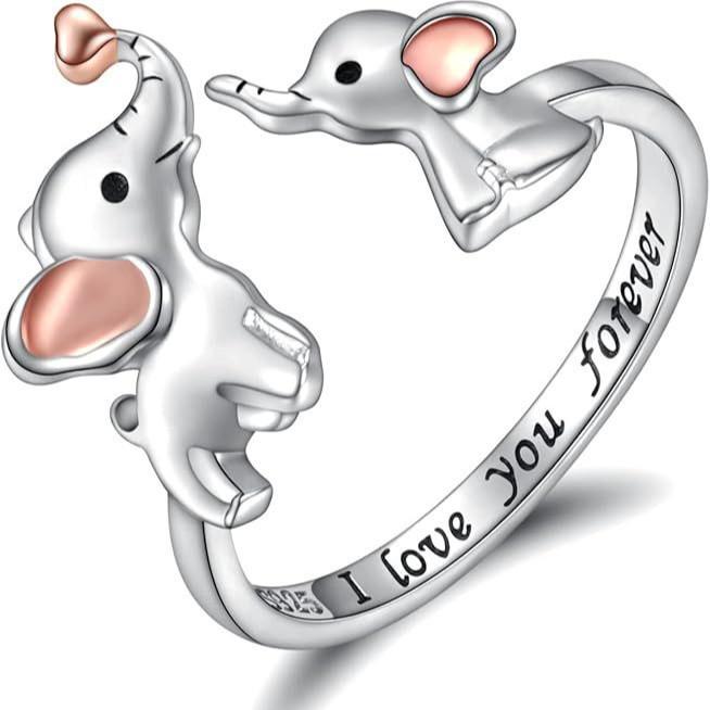 Mother and Child Elephant Engraved Ring - I Love You Forever