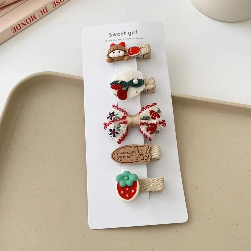 5pcs Sweet Kids Hair Clip Beige Coffee Color Plush Hairpin for BabyToddler Autumn Winter Kawaii Bowknot Headwear for Girls