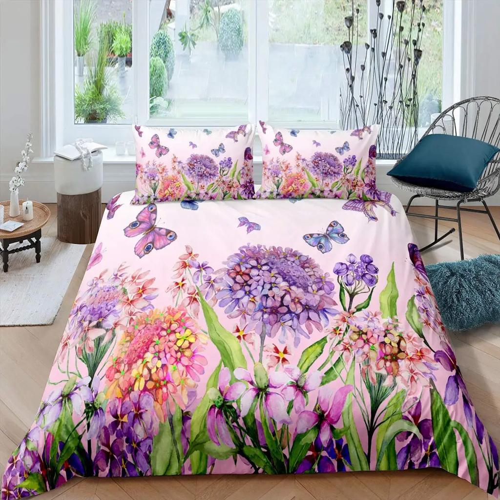 Fioletowy Zestaw Poszewki na Kołdrę Rozmiar King Fioletowy Kwiat Romantyczny i Piękny Zestaw Pościeli dla Dziewcząt Kobiet 2/3 szt. Poliestrowa Poszwa na Kołdrę