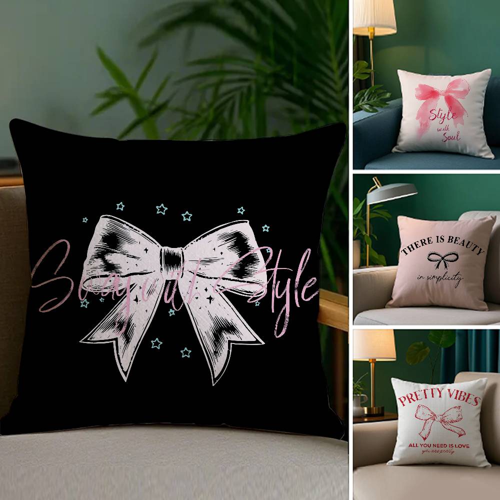Korean Trendy Bow Pillow Case Plush Fabric Soft Double Sided Print Sofa Cushion Cover Throw Pillow Covers