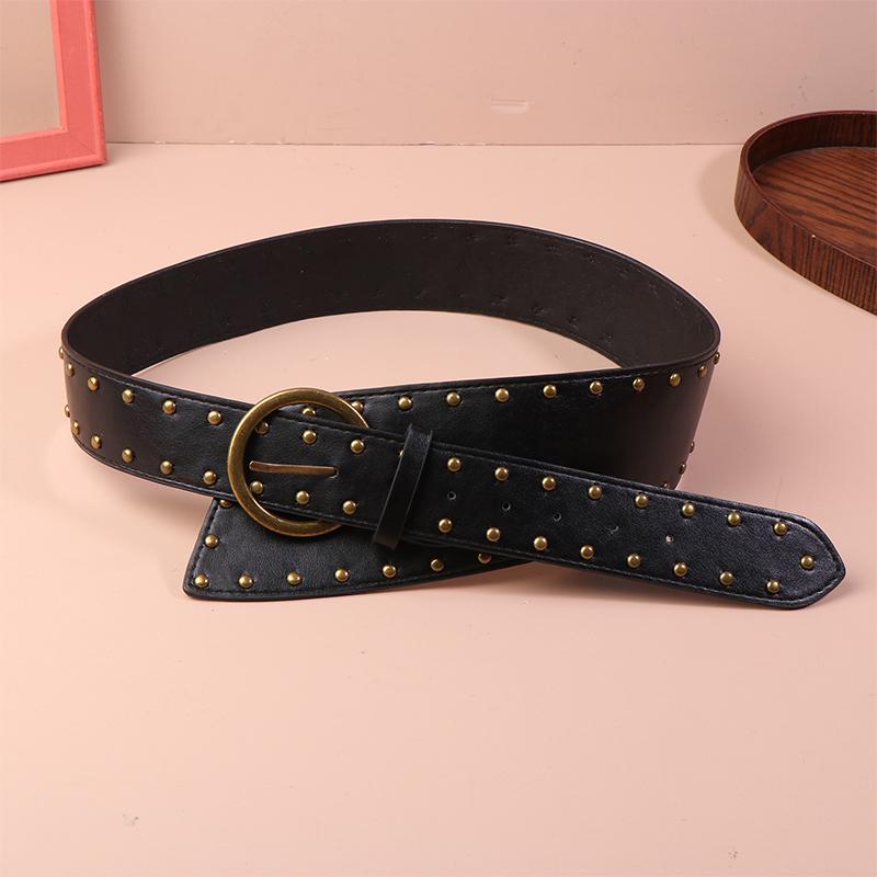 

Женский кожаный ремень в стиле вестерн, ковбойский, панк, готический, декоративный, широкий ремень на талию с ретро-заклепками 95cm чёрный