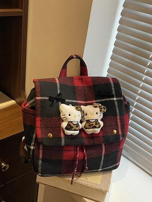 Women's Retro Plaid Backpack: Korean Style Kitten Commuter Handbag for Autumn & Winter