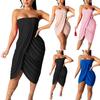 Fashion Womens Loose Color Sexy Wrapped Chest Sleeveless Slit Dress