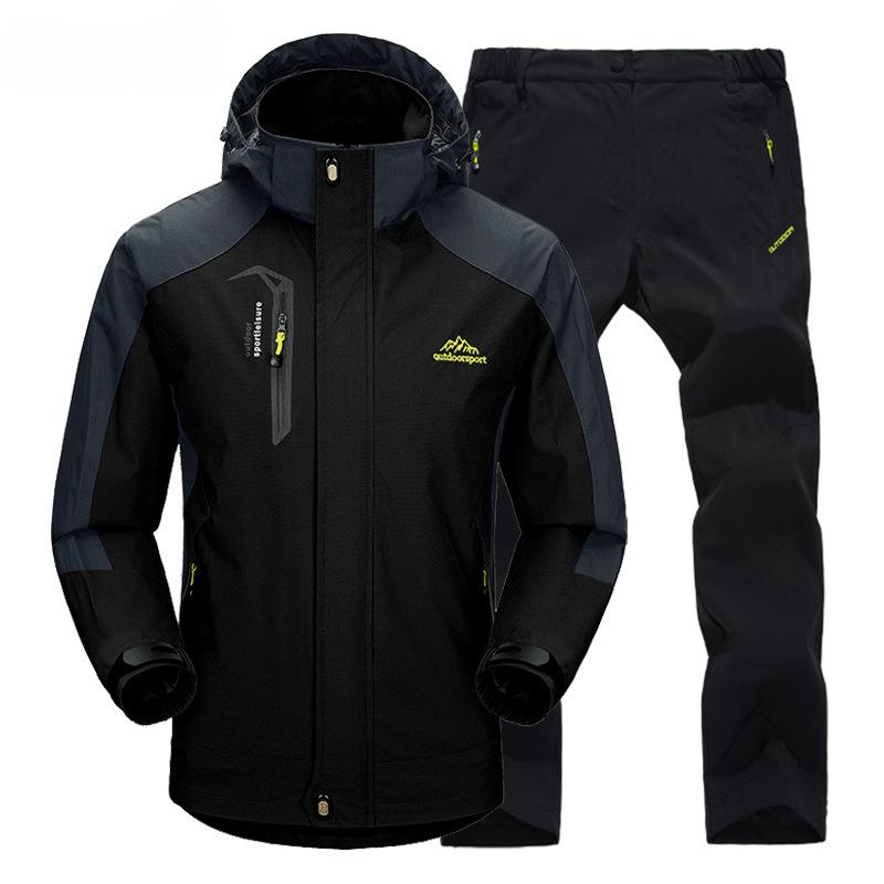 Outdoor Hiking Jacket and Pants Sets Men Autumn Waterproof Windproof Hooded Jackets Trip Mountain Camping Clothes