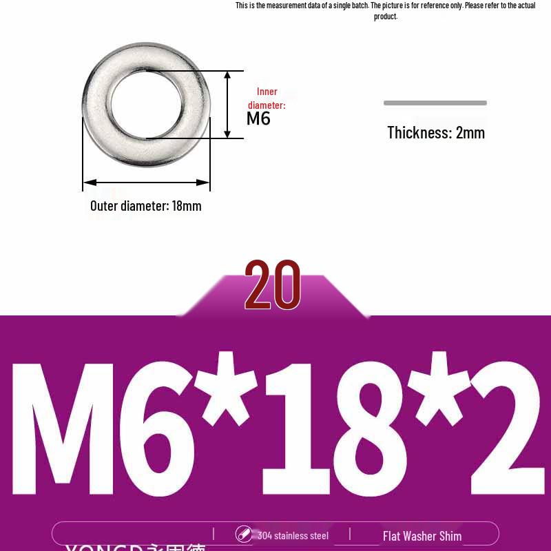 304 Stainless Steel Thickened Flat Washer / Ultra-thin Metal Gasket, Sizes M1.6-M10