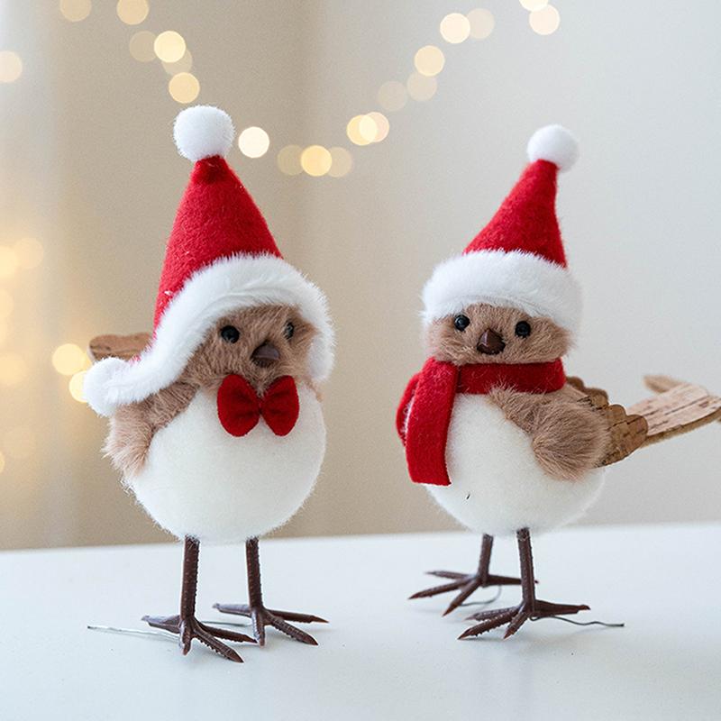Winter Bird Figurines Decor Realistic Fake Birds With Hats For Christmas Tree Table Home Effortless Holiday Decorations
