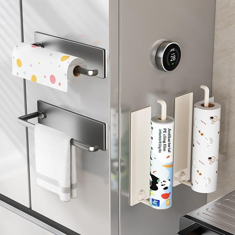 Magnetic Self-Adhesive Wall-Mounted Tissue Holder With Cling Film, Easy Magnetic Installation, Suitable For Kitchen, Bathroom