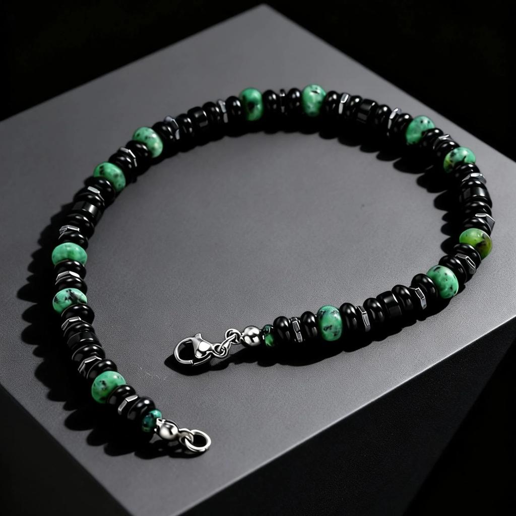 Modisches Boho Naturstein Fußkettchen für Herren Edelstahl Perlen Kette Fußkettchen Wasserdicht Fußschmuck Sommer Strandparty