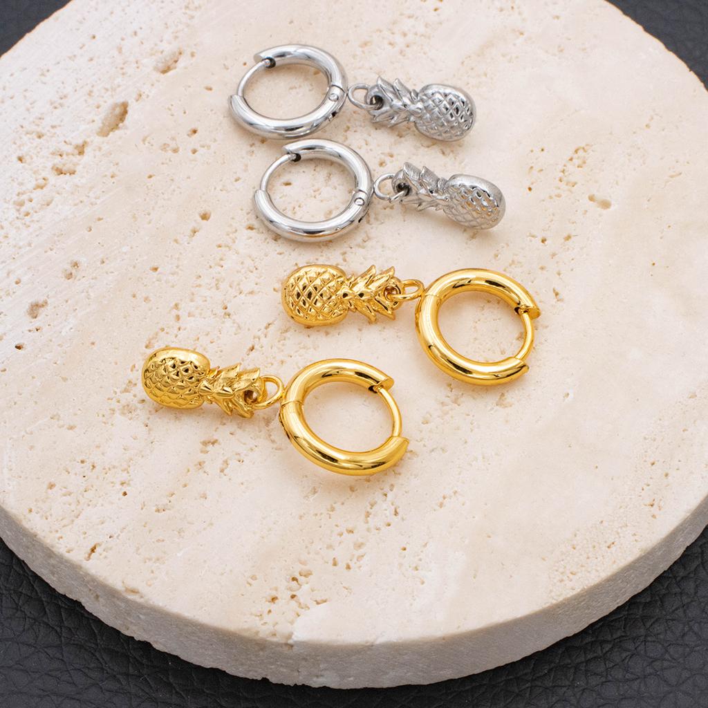 Cute Pineapple Dangle Hoop Earring for Women Girls Stainless Steel Drop Earrings Fashion Charms Party Jewelry Best Gifts