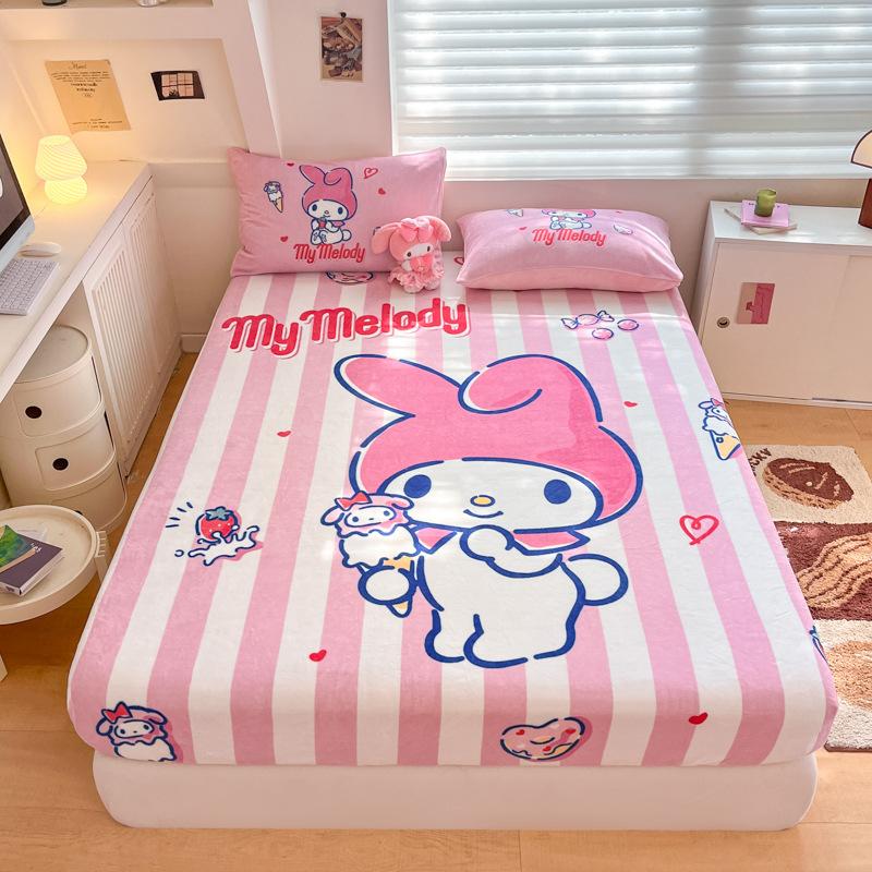 3D Pattern K-Kuromi Soft Bedding Fitted Sheet Deep Pocket 30Cm Cartoon H-Hello Kitty Fitted Sheets Fade Resistant Multiple Sizes