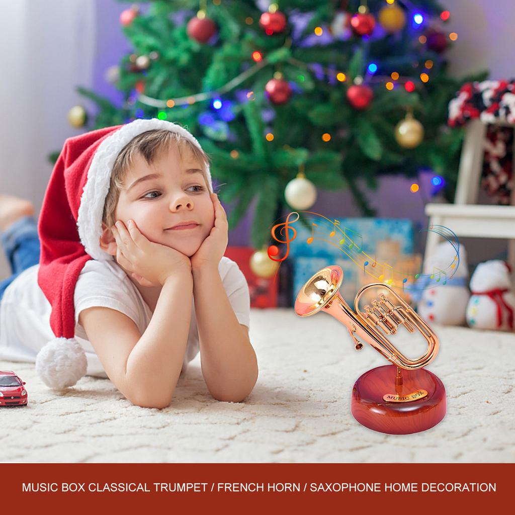 Music Box Classical Trumpet / French Horn / Saxophone Home Decoration Figurine Vintage Music Box Ornament Gifts for Kids