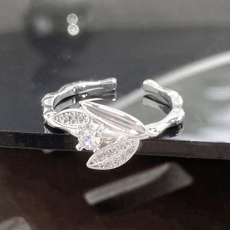 [Schmetterlingsblatt Qingyin] Emaille Tropföl Zirkon Schmetterlingsblatt Offener Ring Licht Luxus High-End Gefühl Stapelring Frau