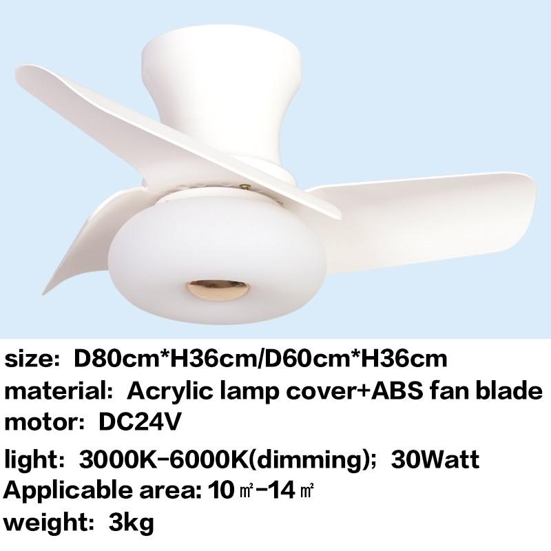 24" 32" DC Motor Small Ceiling Fan Lamp Electric Ceiling Fan With Light Bedroom  LED Tricolor Dimming Lighting Fan