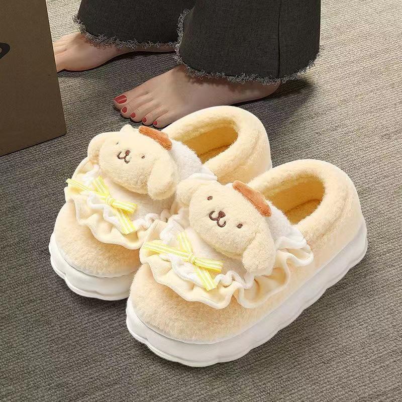 Kuromi Women's Winter Plush Slippers with Thick Sole - Cute Cartoon Design