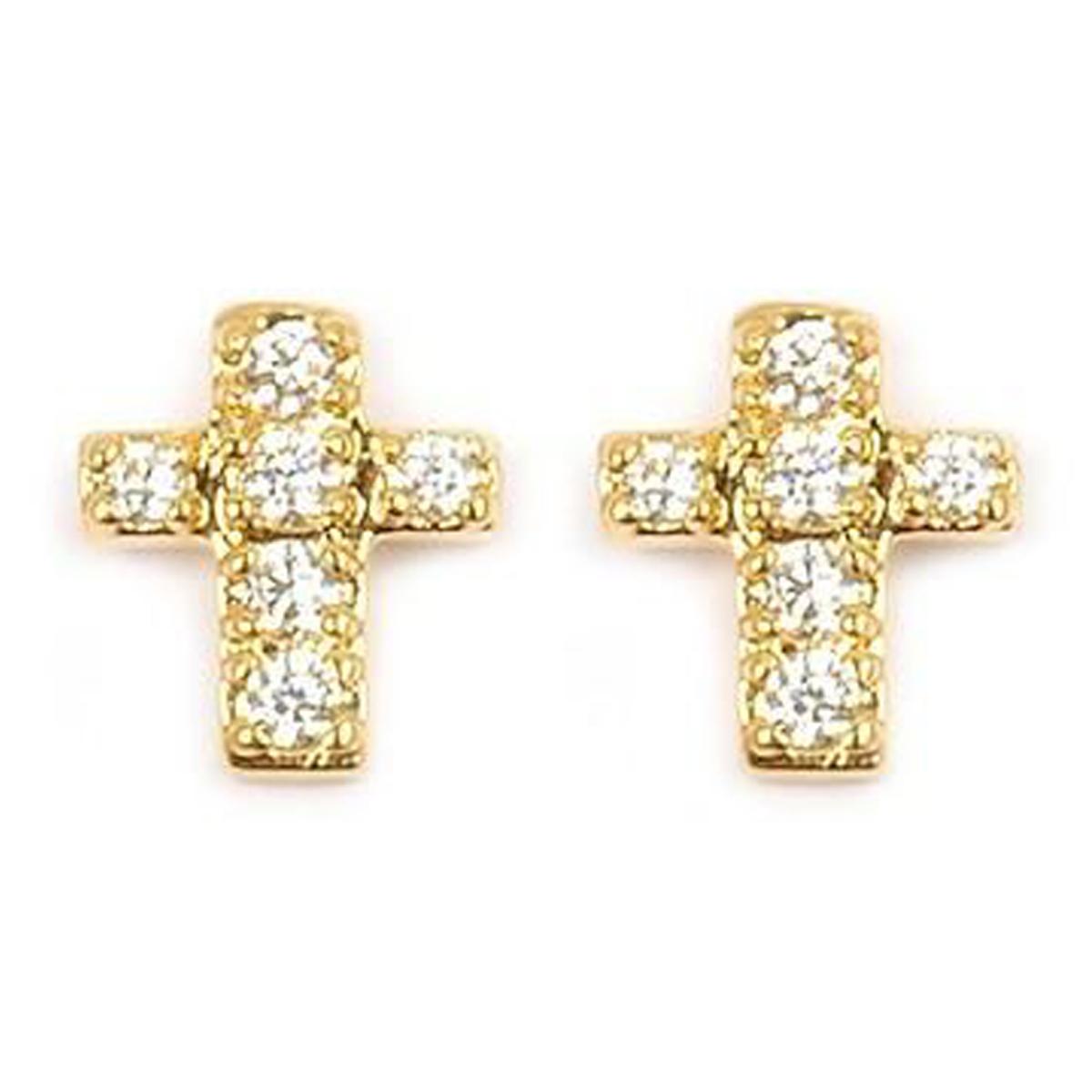

Les Trésors De Lily [M8936] - Boucles Plaqué Or Croix blanc doré - 7x6 mm