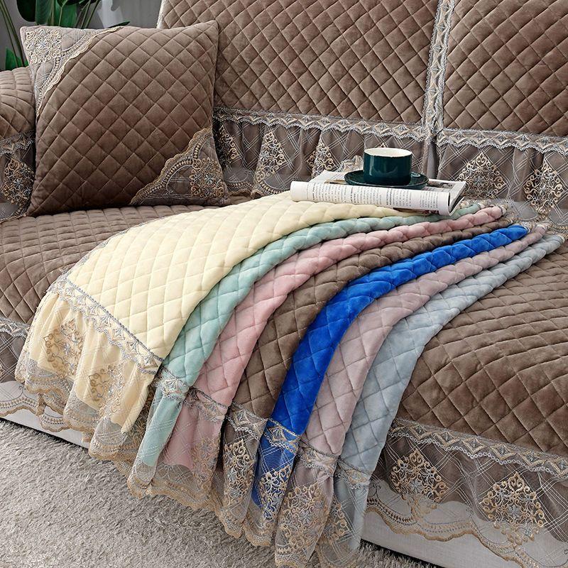 Luxury Solid Color Sofa Sets Cover Thick Sofa Slipcovers L Shaped Sofa Towel Lace Decor Couch Covers for Living Room