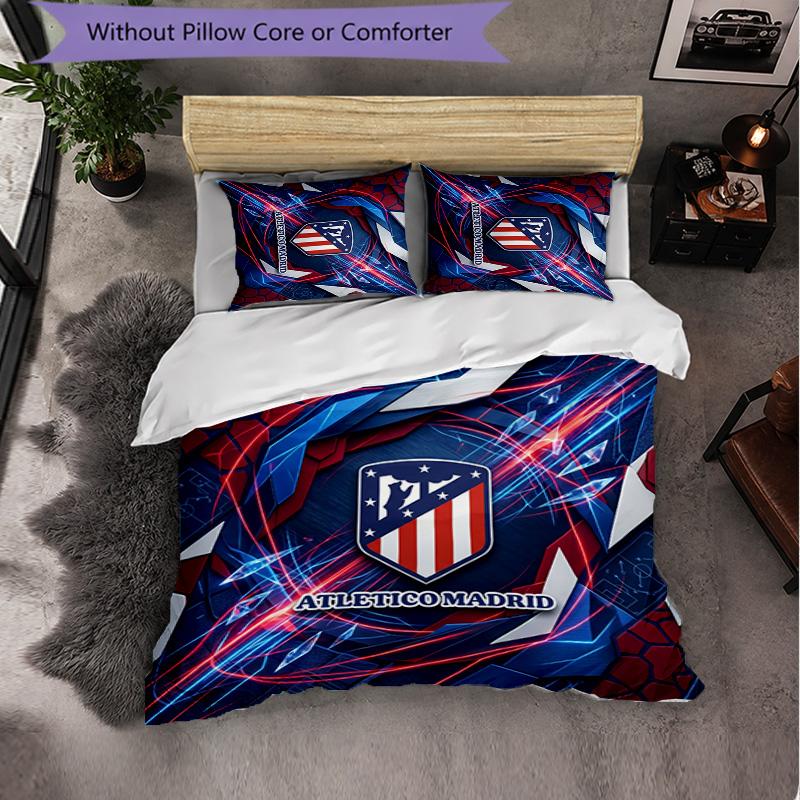 Conjunto de Roupa de Cama Atlético de Madrid Padrão 3 Peças Microfibra Macia Capa de Edredom com Fronhas para Quarto