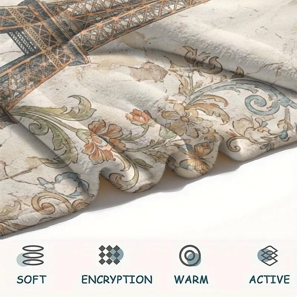 Paris Eiffel Tower Print Flannel Blanket, High quality Comfortable for All Seasons, Home Decor, Warmth and Comfort, Perfect for Christmas Gifts85
