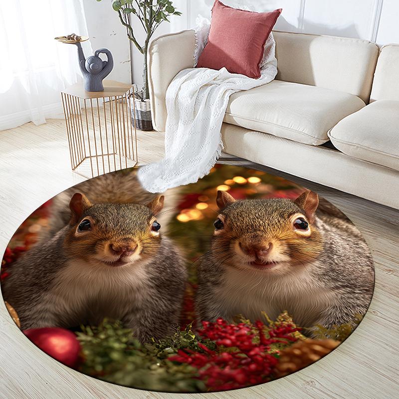 Two Squirrels pattern round rug,Carpet Rug for Living Room Bedroom Playroom ,Non-slip Floor Mat,Holiday Gifts and Birthday Gifts.