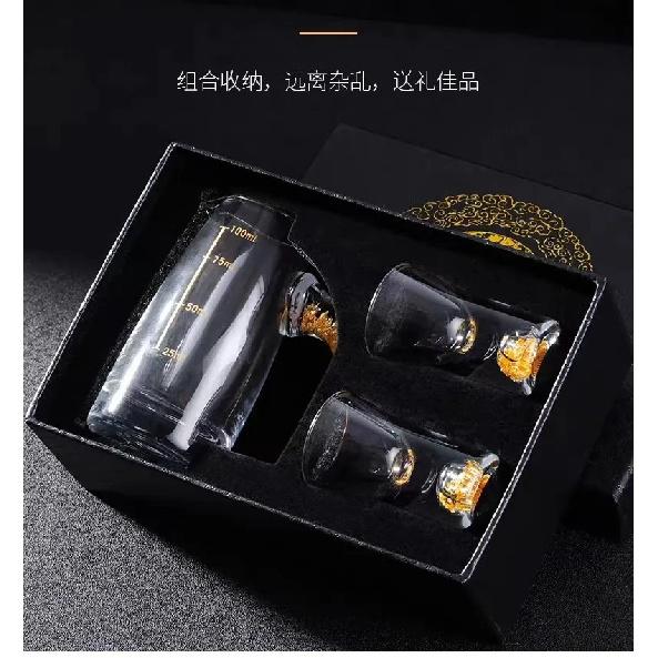 7pcs Gold foil small wine cup Baijiu dispenser small household wine cup glass crystal wine set spirits cup 51-100ml