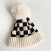 Simplicty Batolecí čepice Retro Evropský styl Šachovnicová háčkovaná čepice pro děti Chlapec Dívka Podzim Zima Pletená Plyšová bambulka Čepice