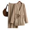Fashion Suit Women's Autumn and Winter Collar Loose Knitted Lace-up Cardigan Jacket + Skirt Two-piece Set
