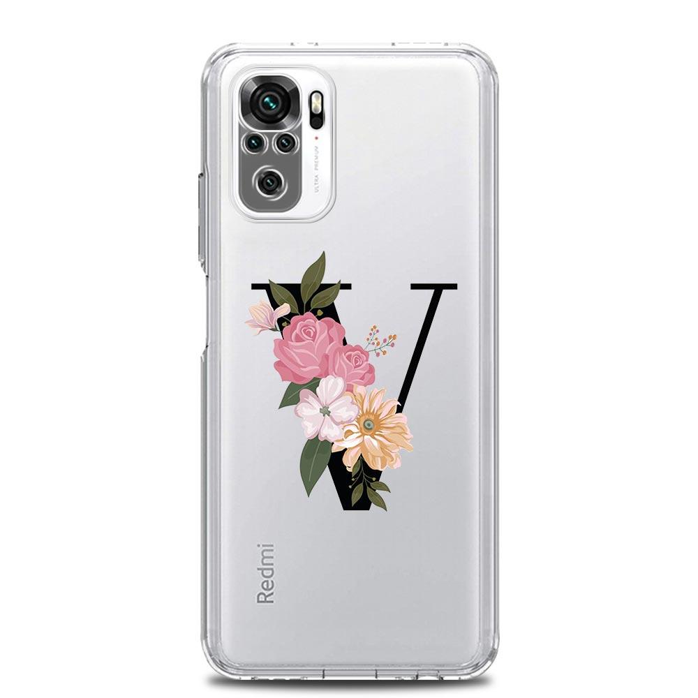 

Phone Case For Xiaomi Redmi Note 13 12 5G 9S 9 8 10 11 Pro Plus 4G 9T 13C 12C 10C 9C 9A 7 Pro Clear Cover Flower Letters S Redmi Note 8 Pro