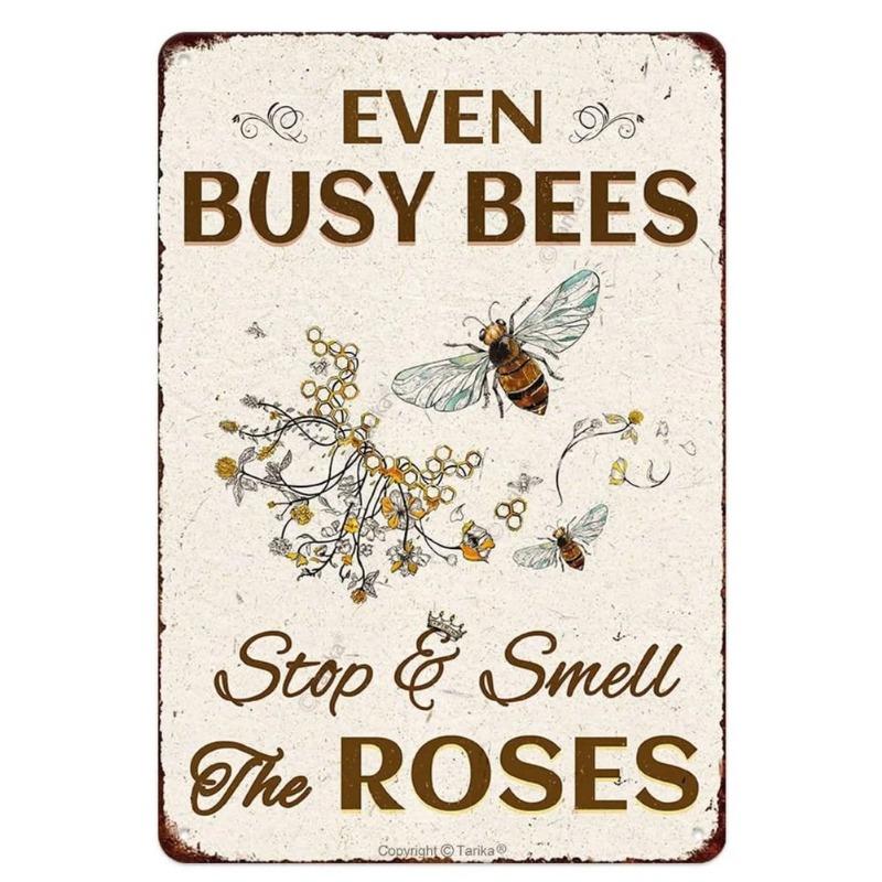 Bee Metal Wall Sign for Home Cafe Bar, Creative Tin Decor 30x20cm