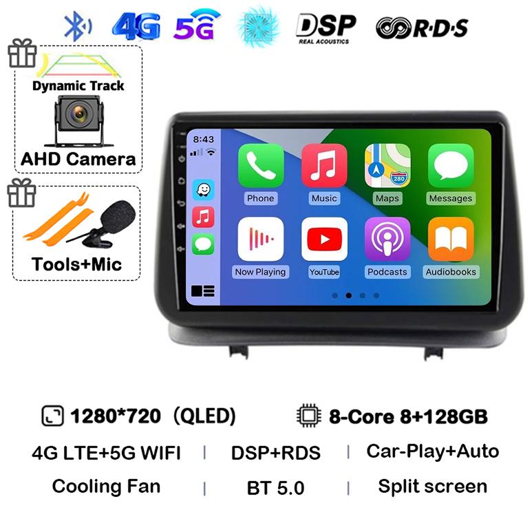 Android 14 Auto Carplay For Renault Clio 3 CLIO 3 2005-2014 WIFI+4G Car Radio Navigation GPS Stereo Video Player 360 Camera DSP