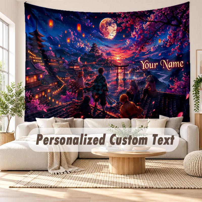 Custom Name Wall Hanging Tapestry,Demon Slayer Decorative Backdrop Tapestry For Dorm Home