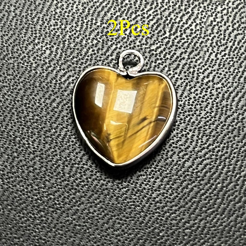 2 Stück, Energie Naturstein Anhänger mit silberfarbenem Rand, Spirituelle Heilung Kristall Herz Edelstein Charms für Schmuckherstellung DIY Basteln 15mm