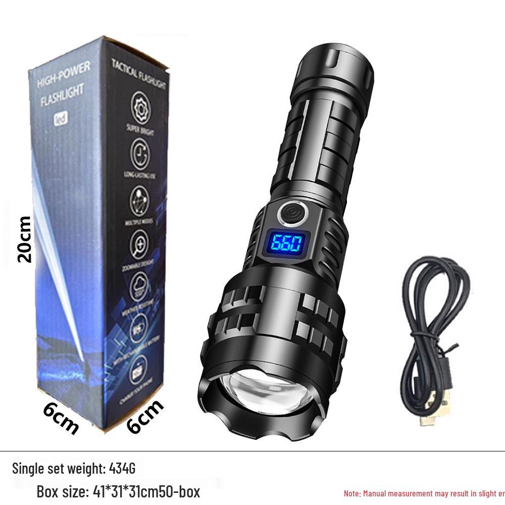 Best-selling Tactical Flashlight with USB-C Rechargeable Battery and Digital Display for Home and Outdoor Use.