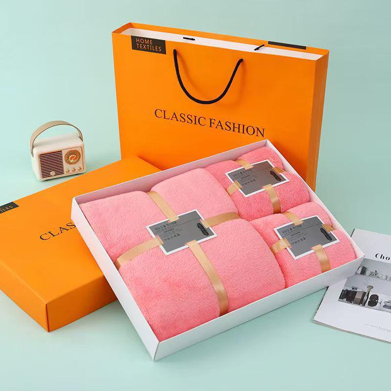 High-Density Coral Fleece Bath Towel Set: Three-Piece Wedding Souvenir Gift Box