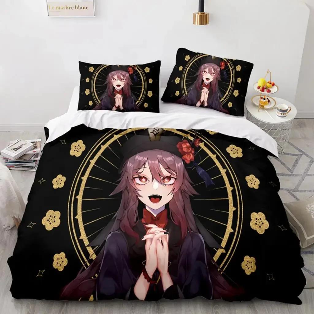 

Gaming Genshin Impact Hutao Cosplay Soft Duvet Cover Carton Beding Set Ful Sized Dimensions King Bed Warm Comforter Comfortable Quilt Cover Pilowcase 120*200cm Single