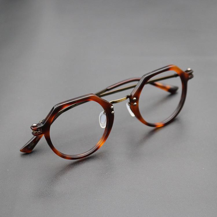 Retro Italian Handmade Pure Titanium Glasses Frame - Unisex Myopia Glasses with Mechanical Style