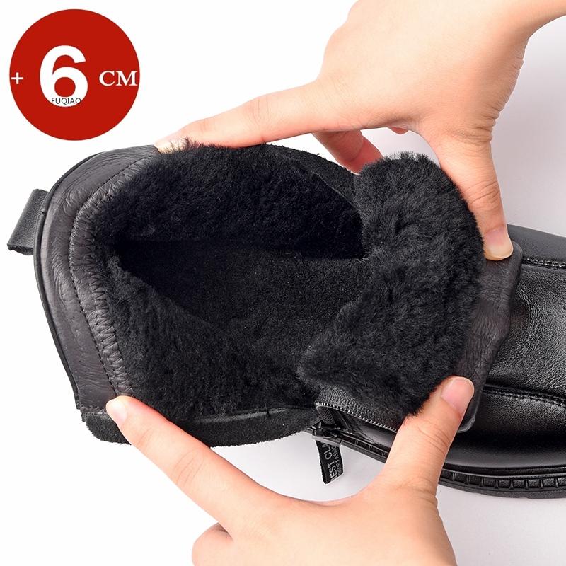 Herren Kuhleder Höhensteigernde Stiefel 6CM Seitenreißverschluss Hoher Schaft Winter Aufzugsschuhe Warme Wolle Fleece Gefüttert Knöchelhohe Stiefel für Herren
