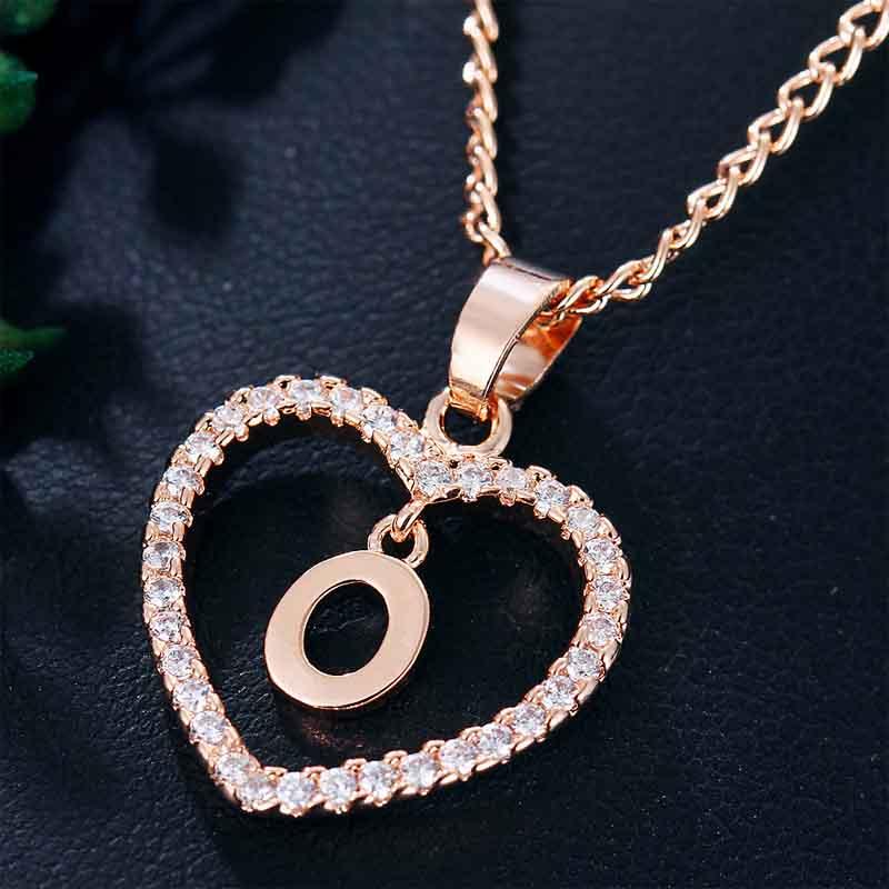 Heart Letters 26 Love Crystal Women Silver Plated Chain Jewelry Necklace