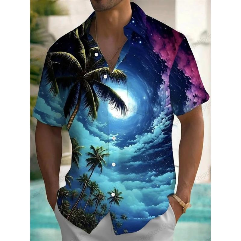 

Moon Star Hawaiian Shirt Men Women Fashion Casual Hawaiian Sea Shirts Short Sleeve Button Blouse Festive Holiday Tops 2XL