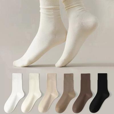Women's Retro Mid-Calf Socks Warm Crew Socks Solid Color Cozy Stacking Socks No Pilling Soft Long Socks for Fall Winter