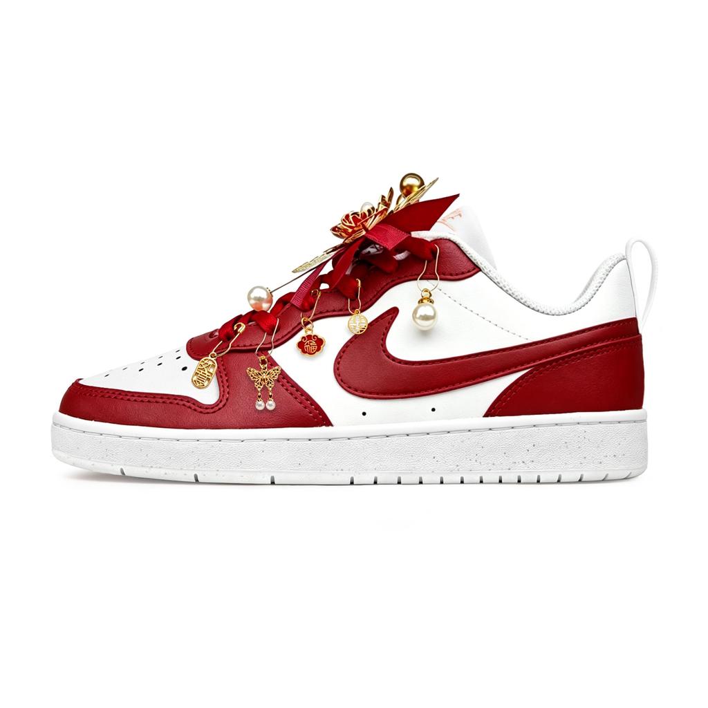 Nike Court Borough Wedding Shoes Low top Skateboard Shoes Women's Red White DV5456-141(Team1901-)