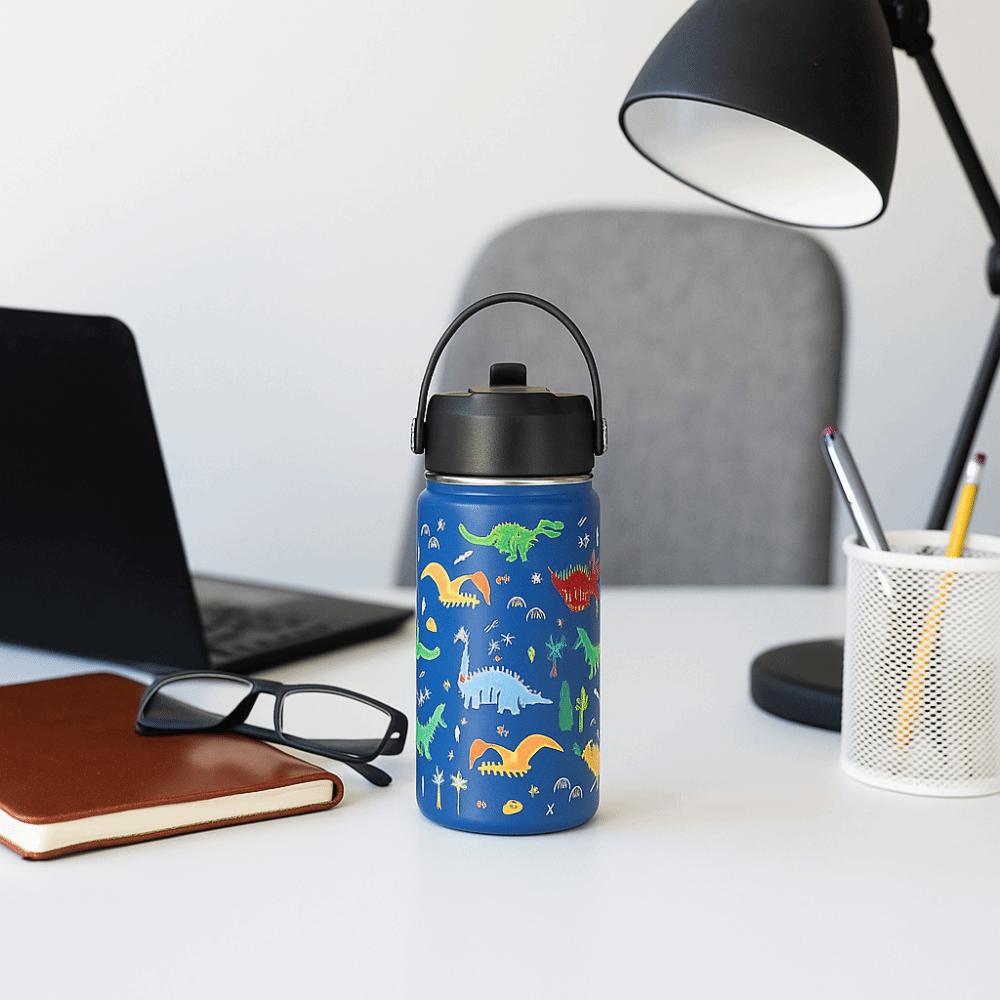 Straw Cup Cartoon Handheld Kettle Fashionable Stainless Steel Vacuum Cup Leak-Proof Insulated Water Bottle School Use