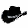 Women Party Hat Bright Color Concave Top Wide Brim Sequin Cosplay Decorative Costume Contrast Color Dance Show Props Western Cowboy Hat Headwear
