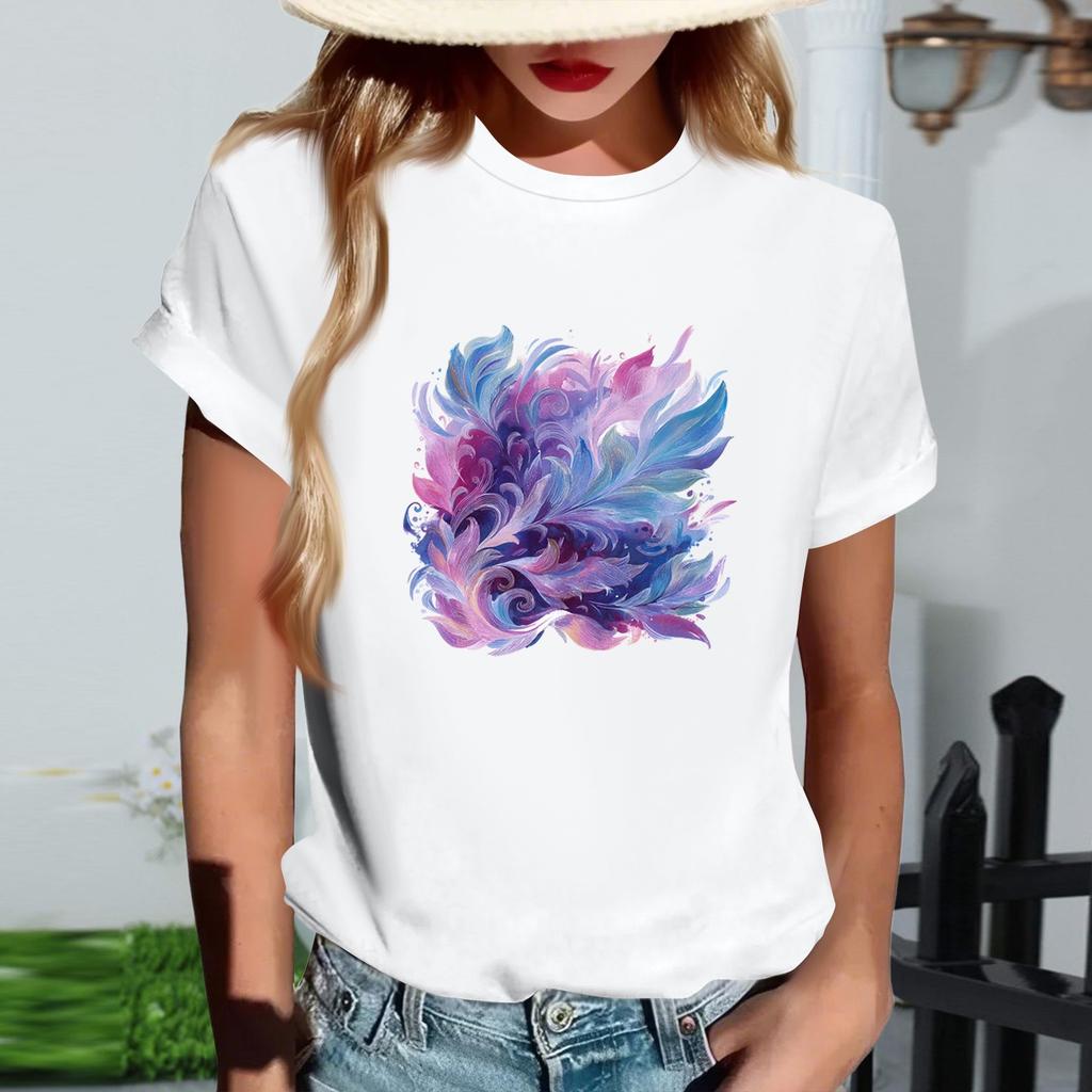 Damernas Mode Rundhalsad Casual Retrotryck Kortärmad T-shirt Topp