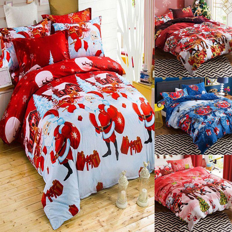 Festliches Weihnachts-Quiltbezug-Kissenbezug-Set mit Schneemann- und Weihnachtsmann-Design