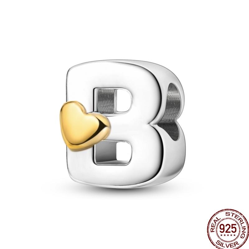 Copper 26 Letter English Alphabet Charms Beads Gold Heart Pendant Fit Original Bracelet Diy Jewelry Making As Gifts